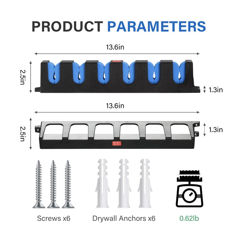 Simple Deluxe Vertical Fishing Rod Holders Wall-Mounted - Simple Deluxe Fishing Rod Rack, Great Fishing Pole Holder and Rack for Garage, Store 6 Rods or Combos in 13.6 Inches, Vertical 6 Rod Racks, 1 Pair Blue - Image 2